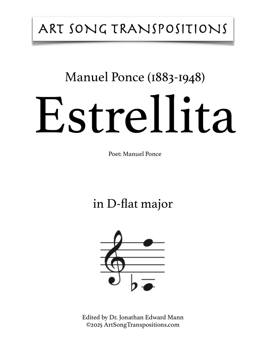 PONCE: Estrellita (transposed to D-flat major) Piano, Vocal scores gallery preview page 1