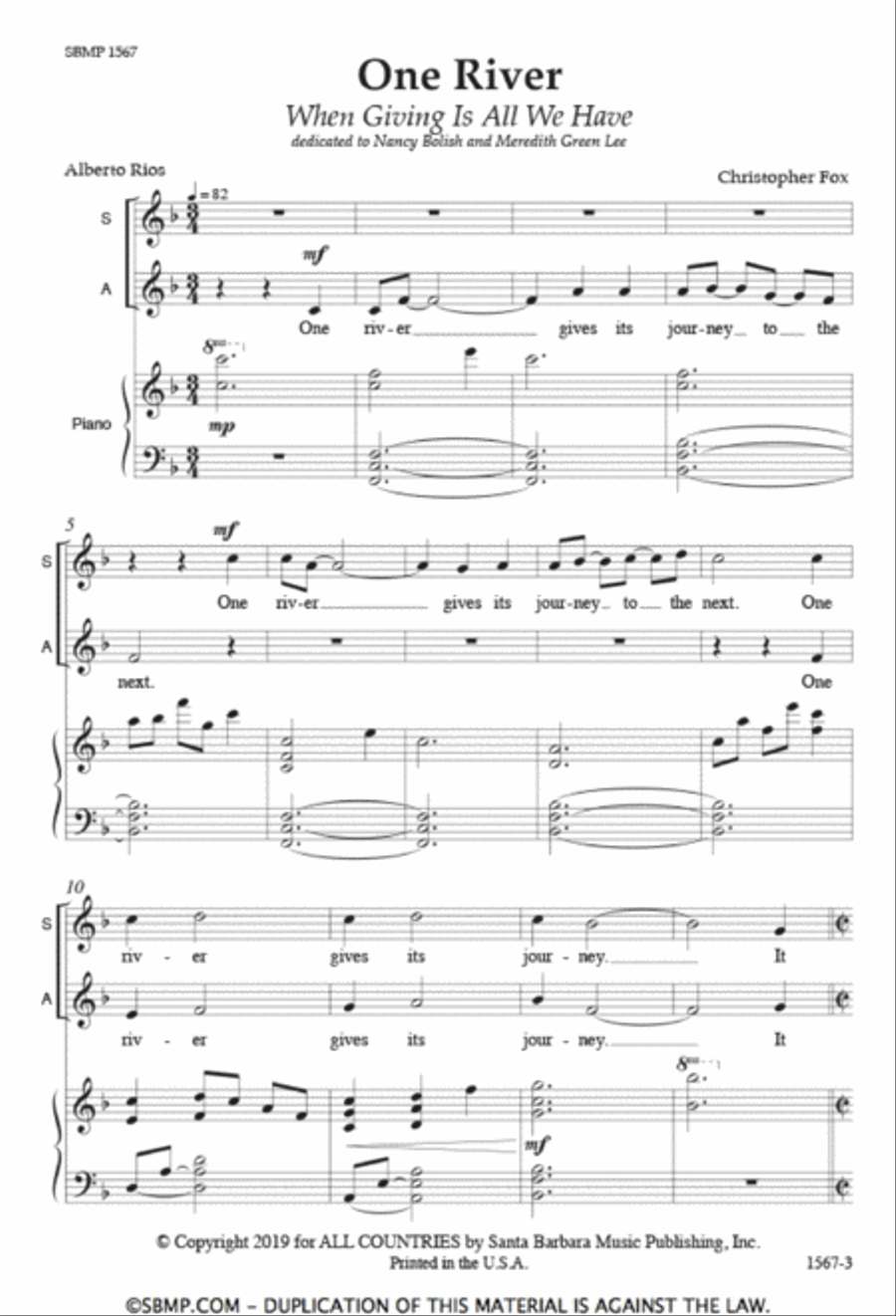 One River - SAB Octavo One River - SAB Octavo 3-Part scores gallery preview page 2