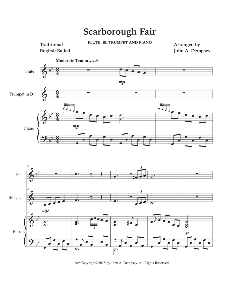 Scarborough Fair (Trio for Flute, Trumpet and Piano) Small Ensemble scores gallery preview page 5