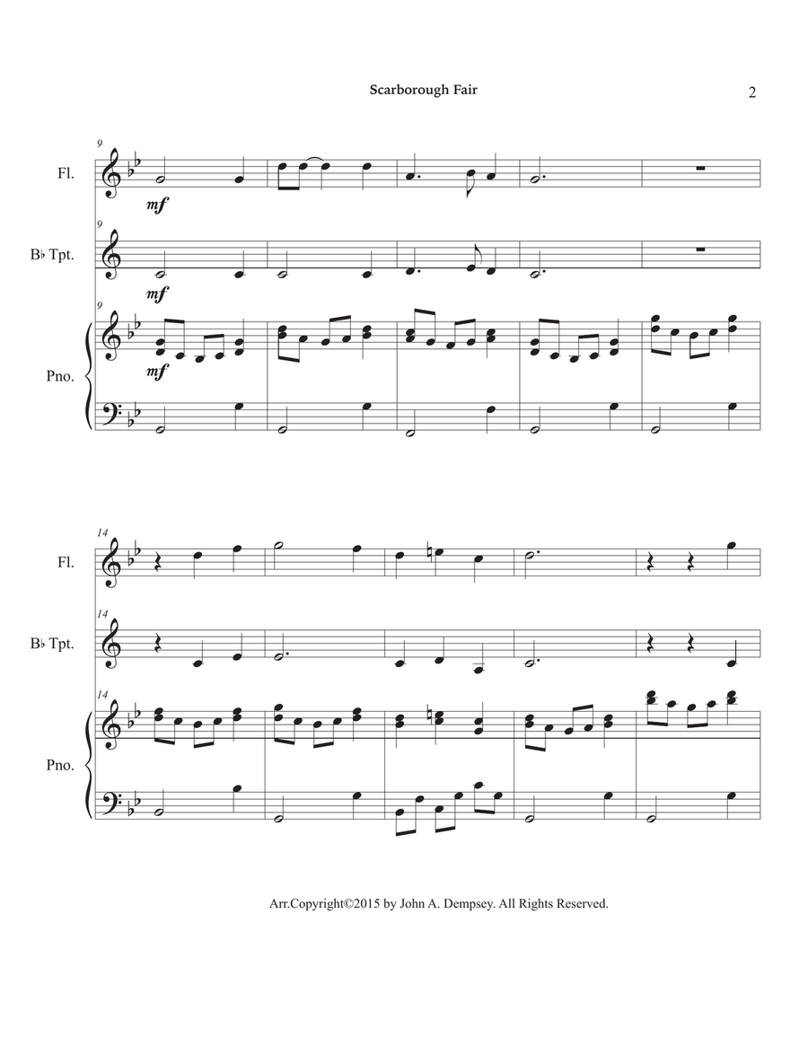 Scarborough Fair (Trio for Flute, Trumpet and Piano) Small Ensemble scores gallery preview page 6