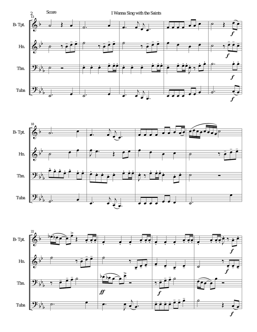I wanna sing with the saints for brass quartet Brass Quartet scores gallery preview page 2