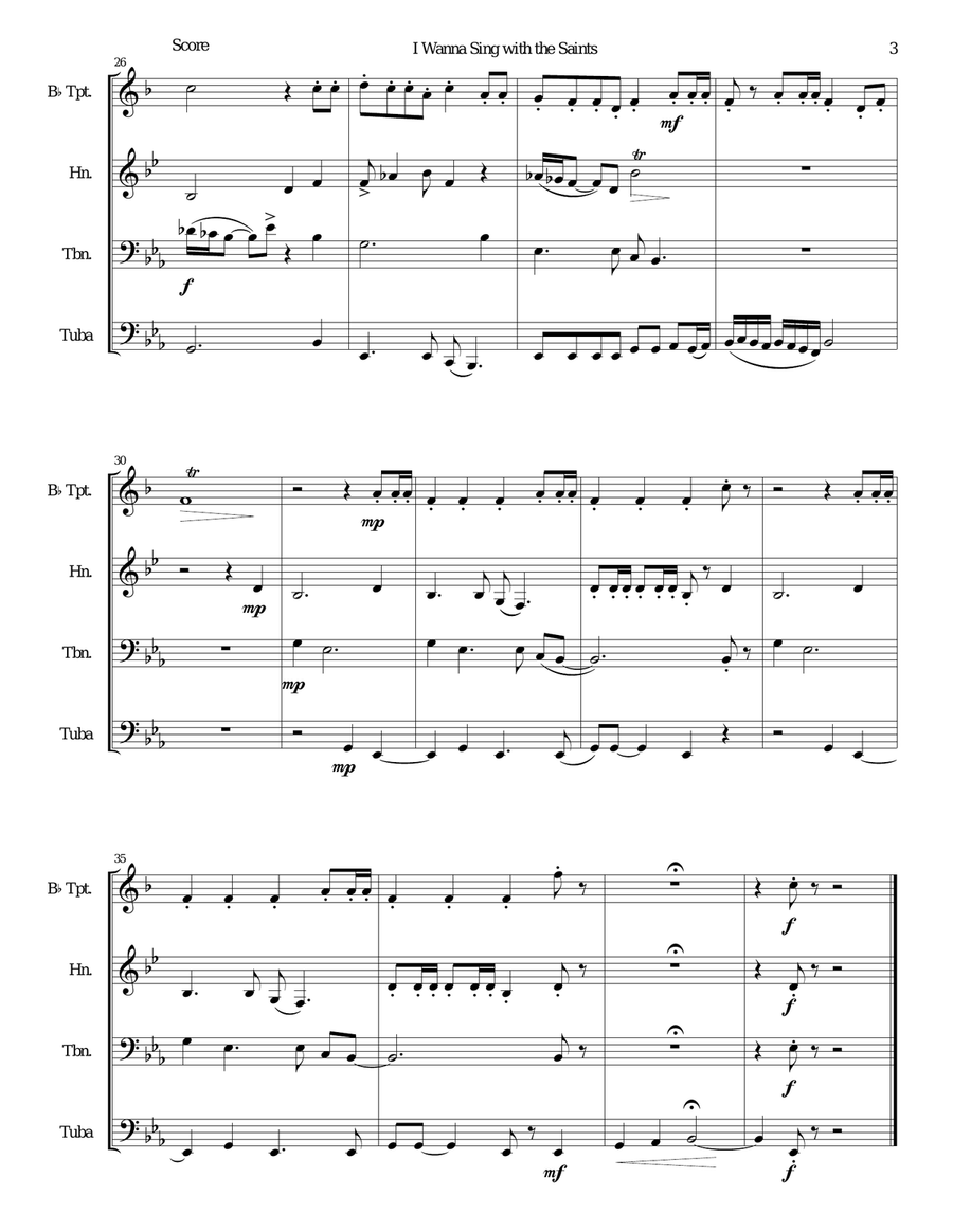 I wanna sing with the saints for brass quartet Brass Quartet scores gallery preview page 3