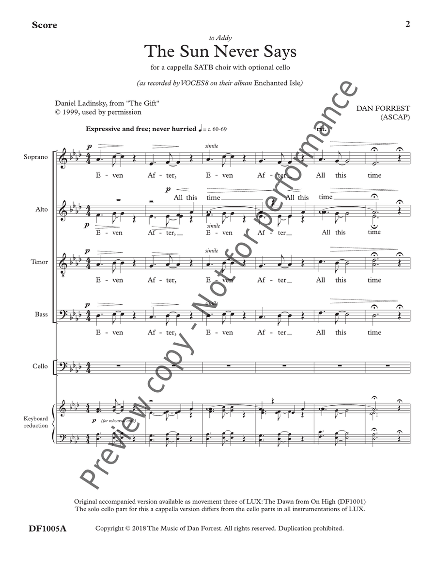 The Sun Never Says - Full Score and Cello Part Cello scores gallery preview page 3