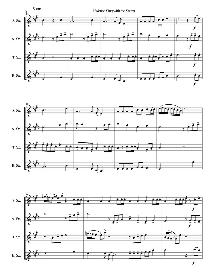 I wanna sing with the saints for saxophone quartet Saxophone Quartet scores gallery preview page 2