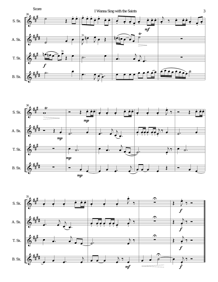I wanna sing with the saints for saxophone quartet Saxophone Quartet scores gallery preview page 3