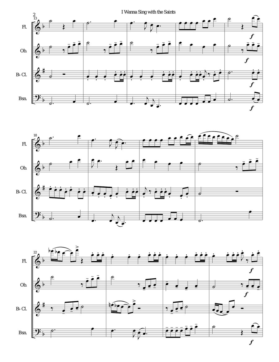 I wanna sing with the saints for wind quartet Woodwind Quartet scores gallery preview page 2