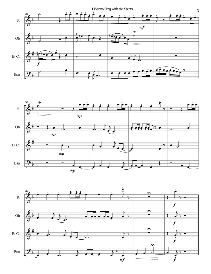 I wanna sing with the saints for wind quartet Woodwind Quartet scores gallery preview page 3