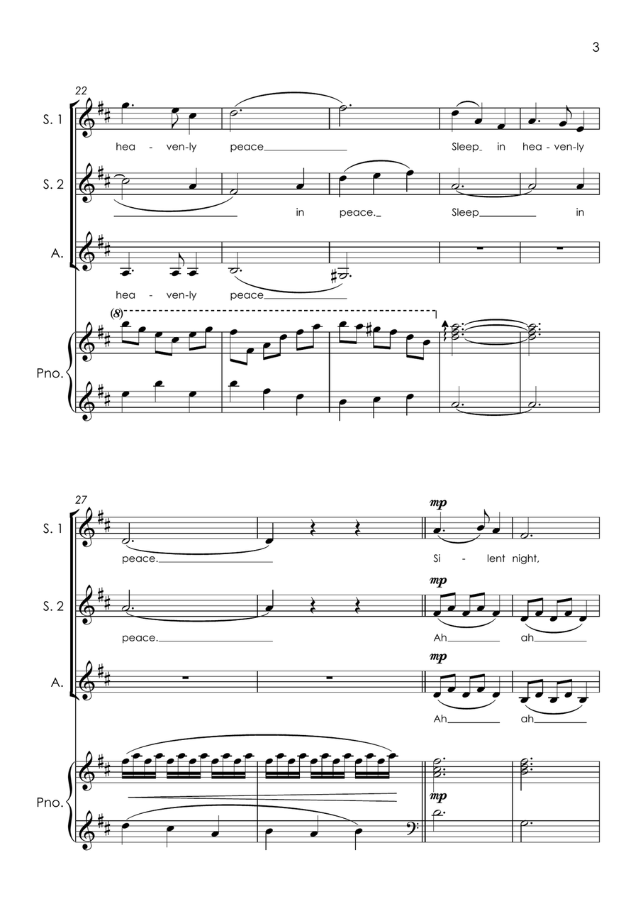 Silent Night - SSA and piano with FREE BACKING TRACK to sing along! SSA scores gallery preview page 5