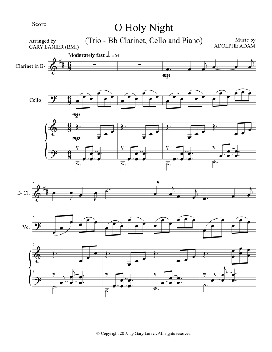 O HOLY NIGHT (Trio - Bb Clarinet, Cello & Piano - Score & Parts included) B-Flat Clarinet scores gallery preview page 2