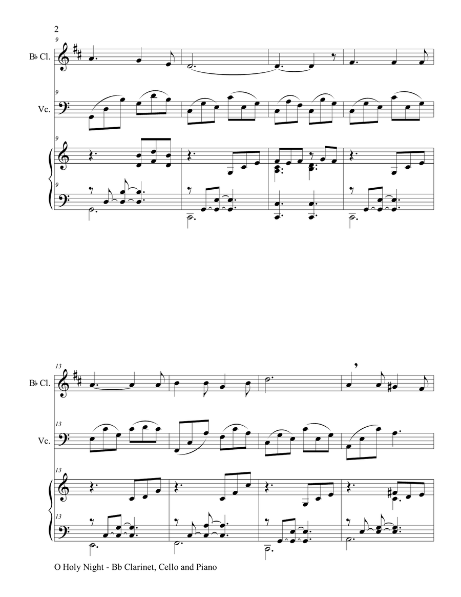 O HOLY NIGHT (Trio - Bb Clarinet, Cello & Piano - Score & Parts included) B-Flat Clarinet scores gallery preview page 3