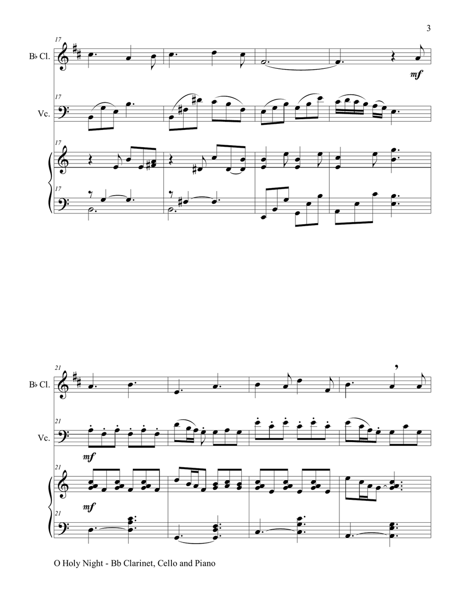 O HOLY NIGHT (Trio - Bb Clarinet, Cello & Piano - Score & Parts included) B-Flat Clarinet scores gallery preview page 4