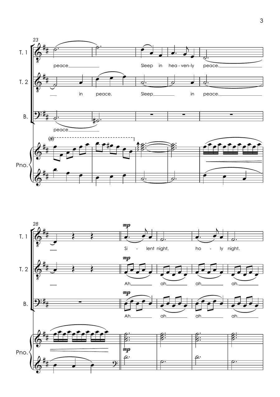 Silent Night - TTB and piano with FREE BACKING TRACK to sing along! TTB scores gallery preview page 5