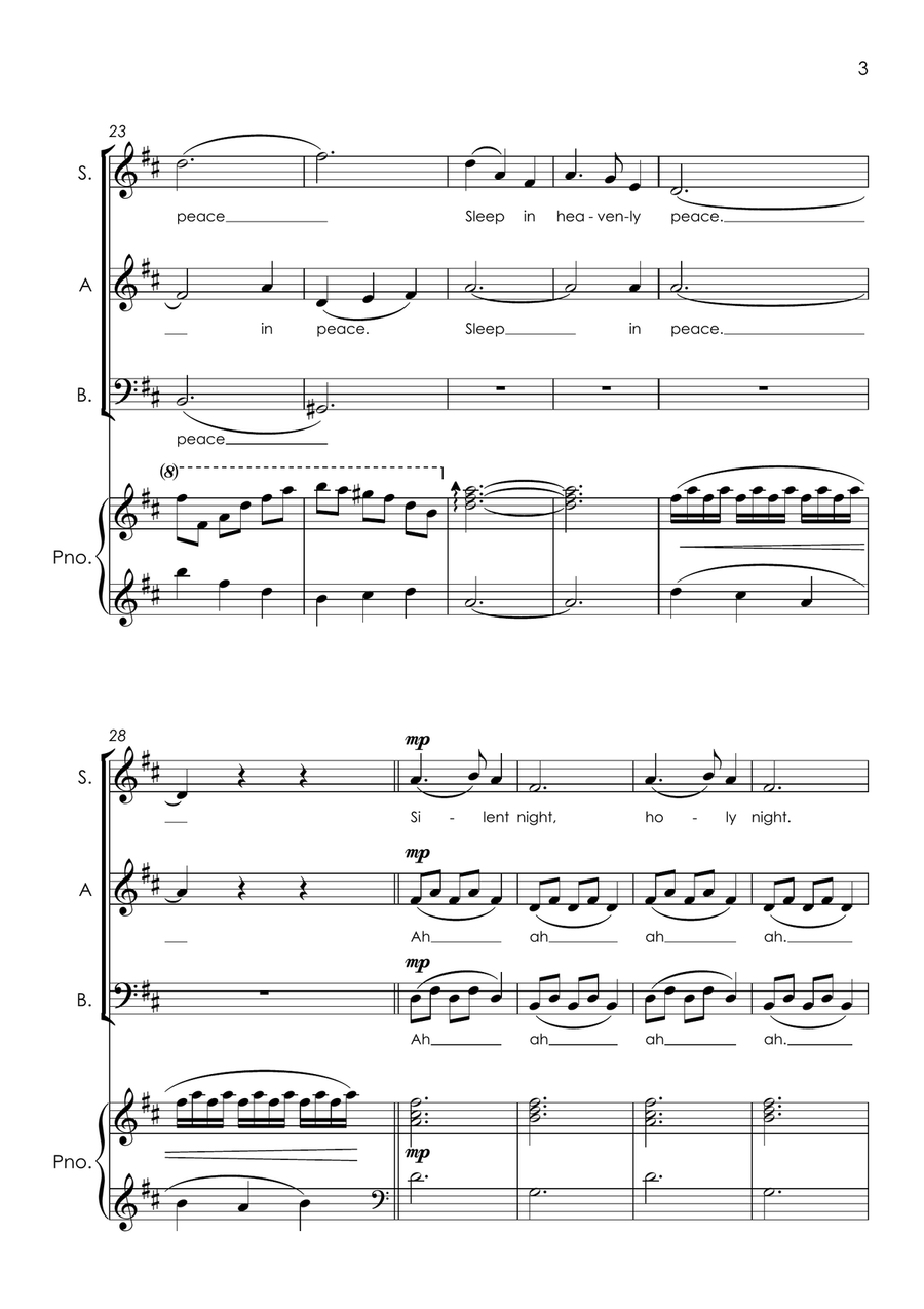 Silent Night - SAB and piano with FREE BACKING TRACK to sing along! 3-Part scores gallery preview page 5