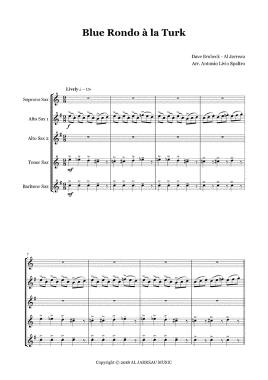 Blue Rondo A La Turk Saxophone Quintet scores gallery preview page 2