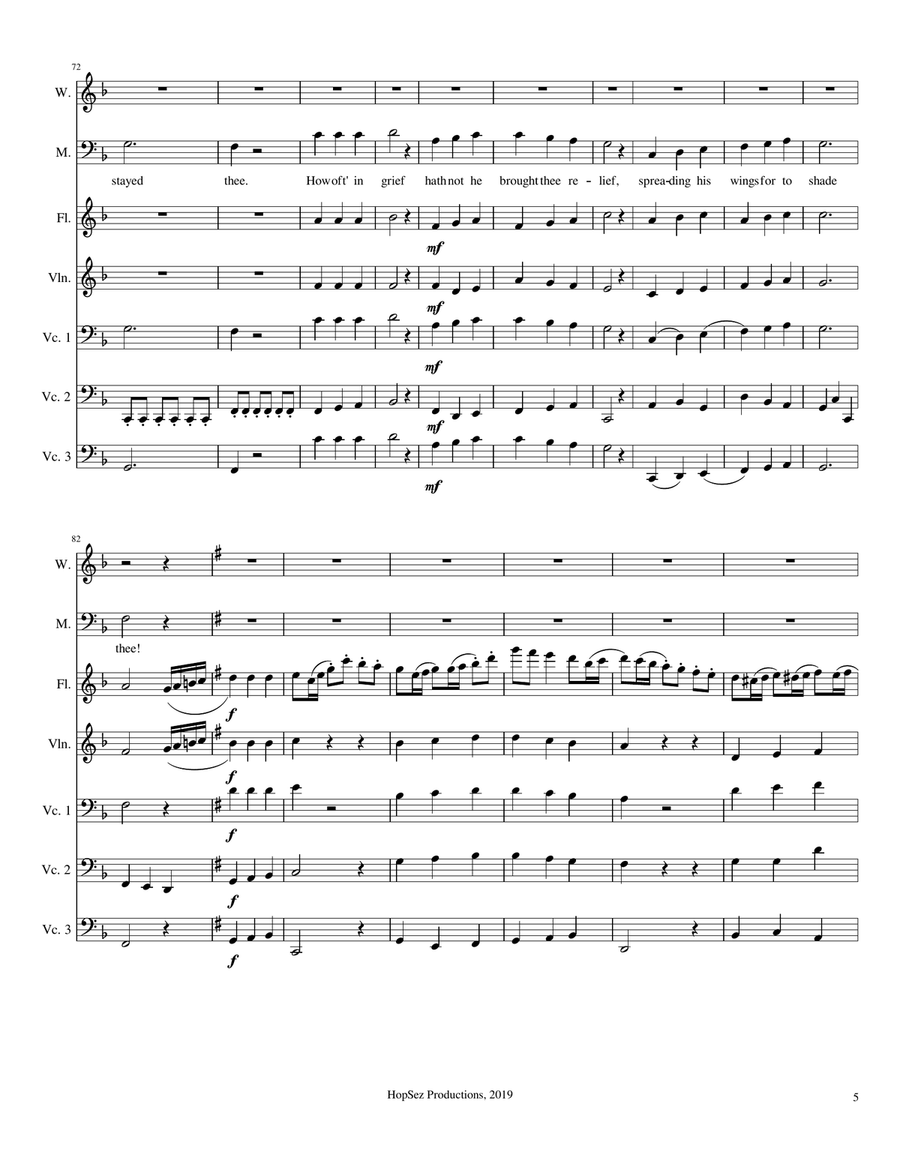 Praise To The Lord The Almighty - congregation, flute, violin, 3 cellos 3-Part scores gallery preview page 5