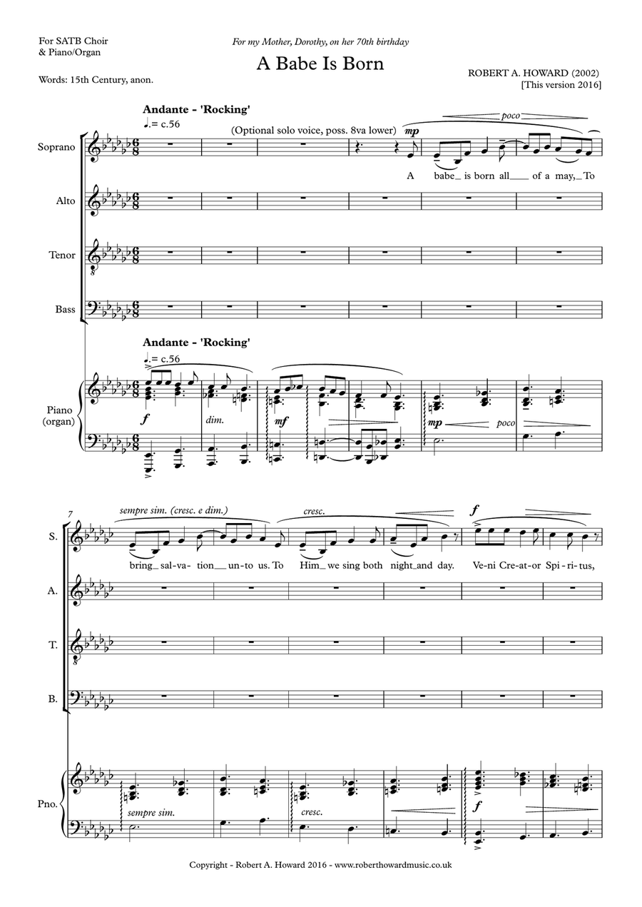A Babe is Born (SATB version) 4-Part scores gallery preview page 2