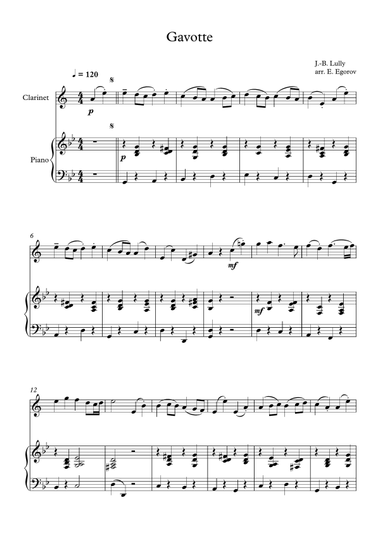 Gavotte, Jean-Baptiste Lully, For Clarinet & Piano