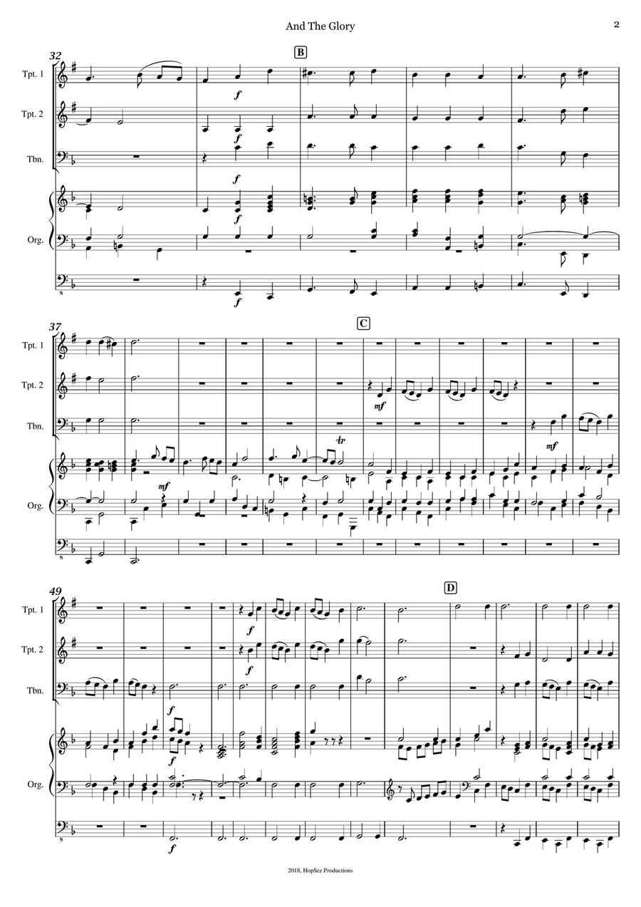 And The Glory of the Lord - 2tpt, tb, organ TB scores gallery preview page 2