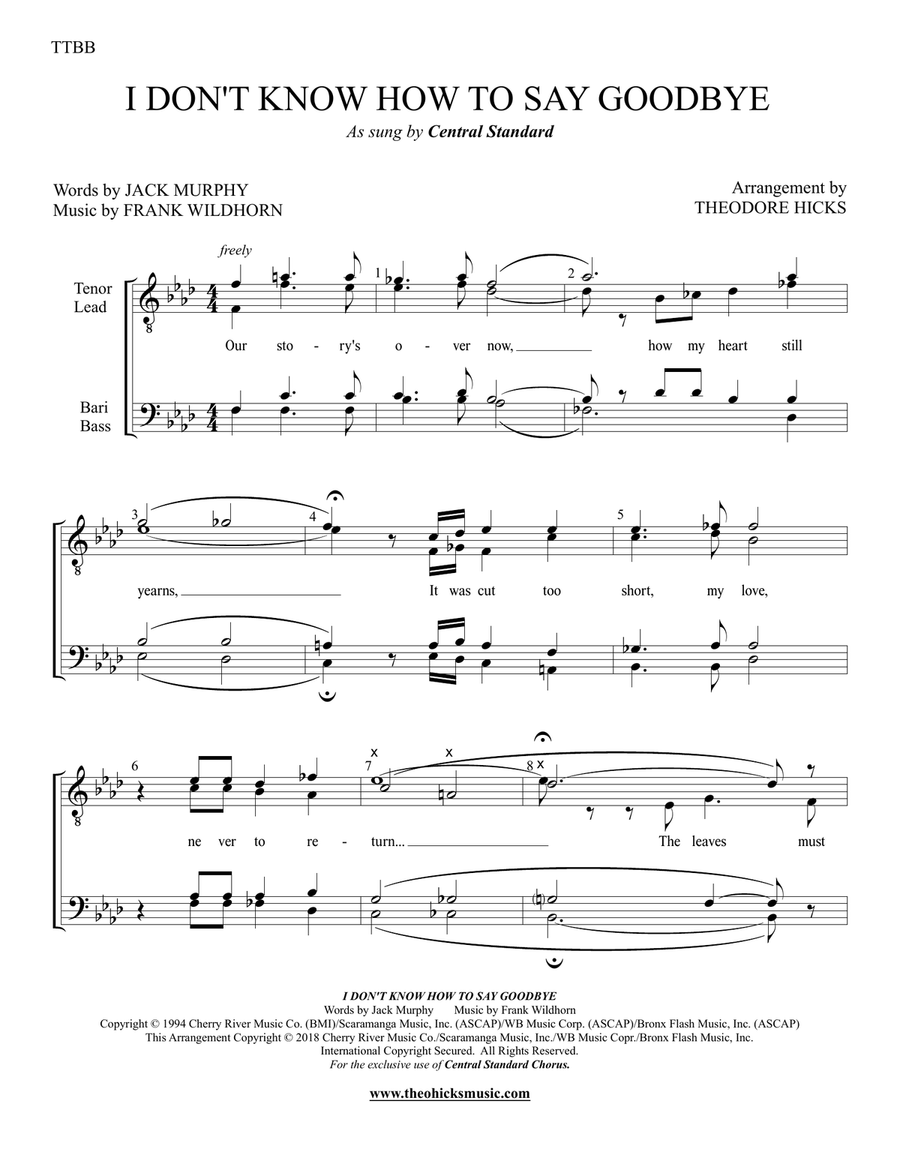 I Don't Know How To Say Goodbye TTBB scores gallery preview page 2
