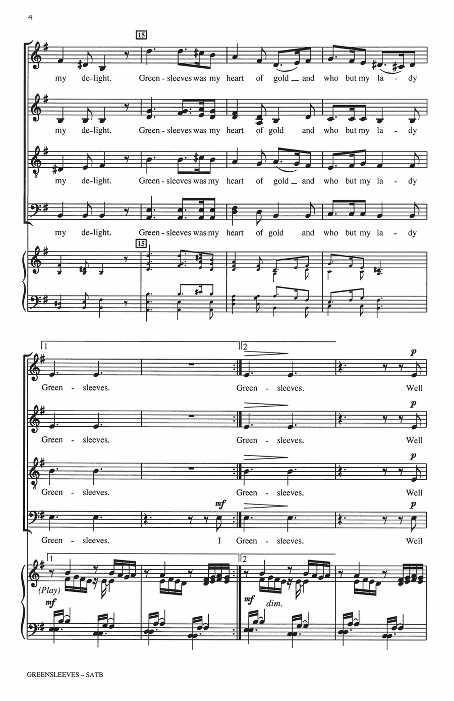 Greensleeves (arr. Bob Chilcott) 4-Part scores gallery preview page 3