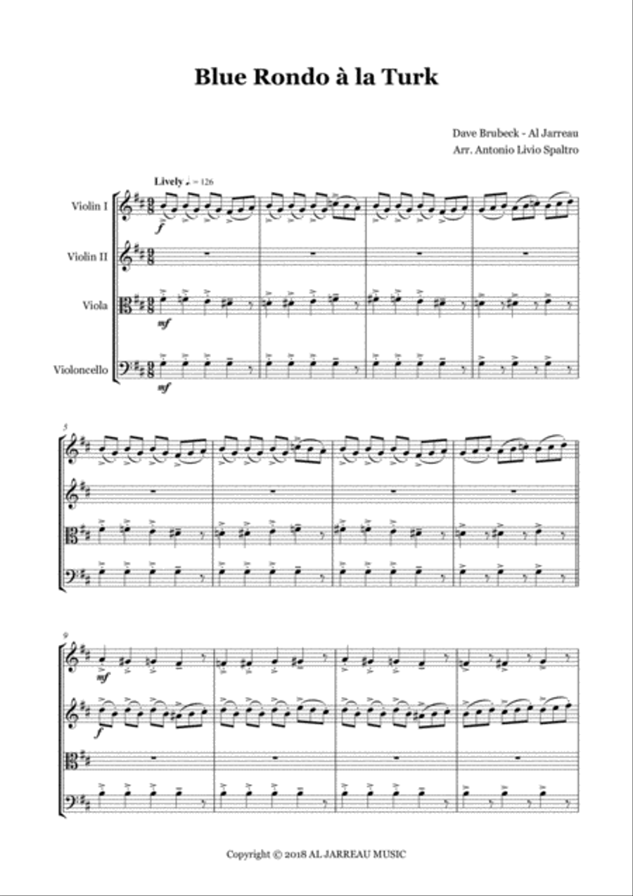 Blue Rondo A La Turk String Quartet scores gallery preview page 2