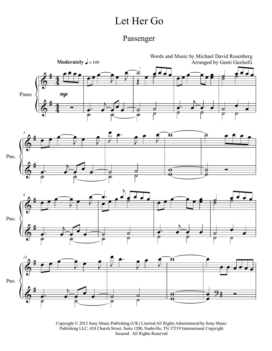 Let Her Go Let Her Go Piano Solo scores gallery preview page 2