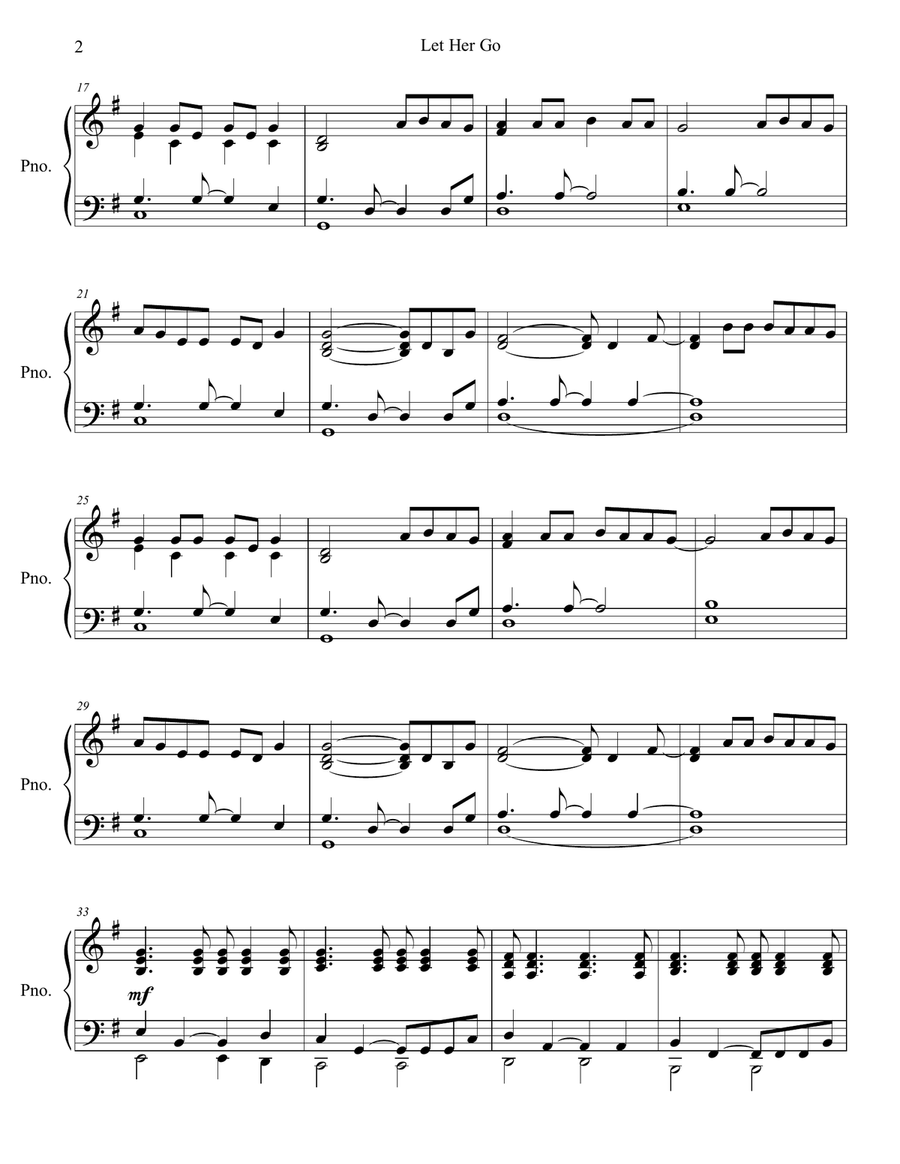 Let Her Go Let Her Go Piano Solo scores gallery preview page 3