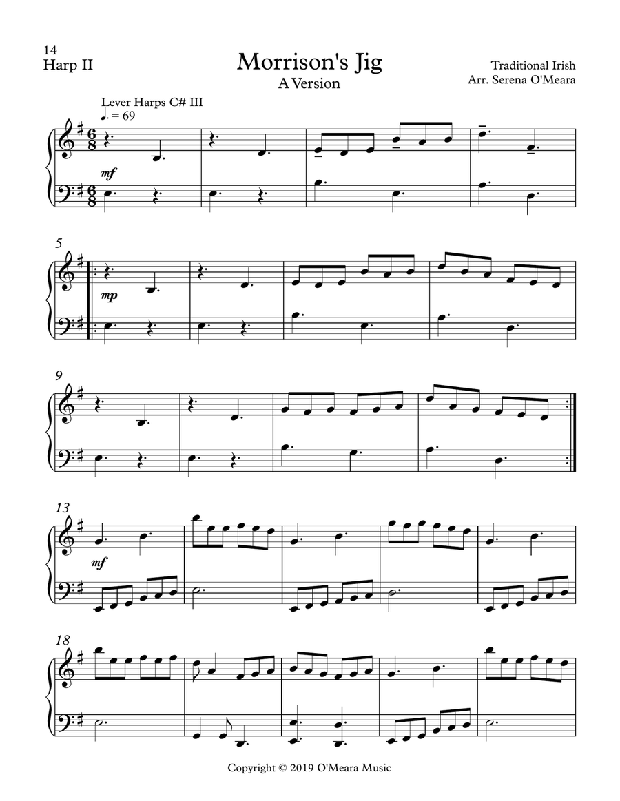 Morrison's Jig, Multi-Level Duet for Harps, A-Version, Harp II Celtic Harp scores gallery preview page 2