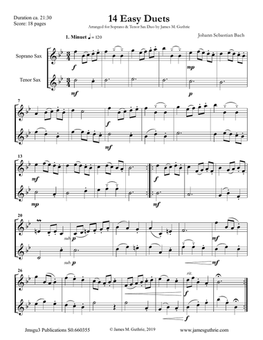 Bach: 14 Easy Duets for Soprano & Tenor Sax