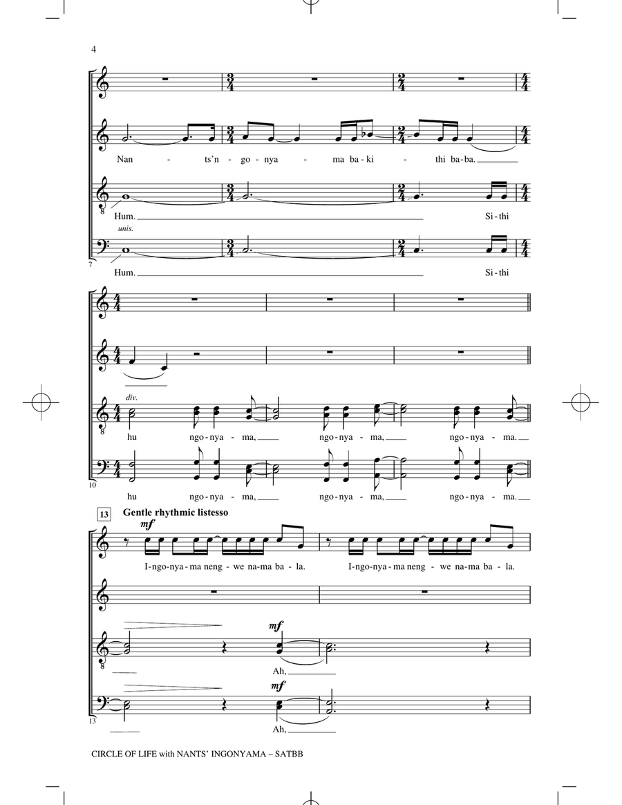 Circle Of Life (with Nants' Ingonyama) (from The Lion King) (arr. Roger Emerson) 4-Part scores gallery preview page 2