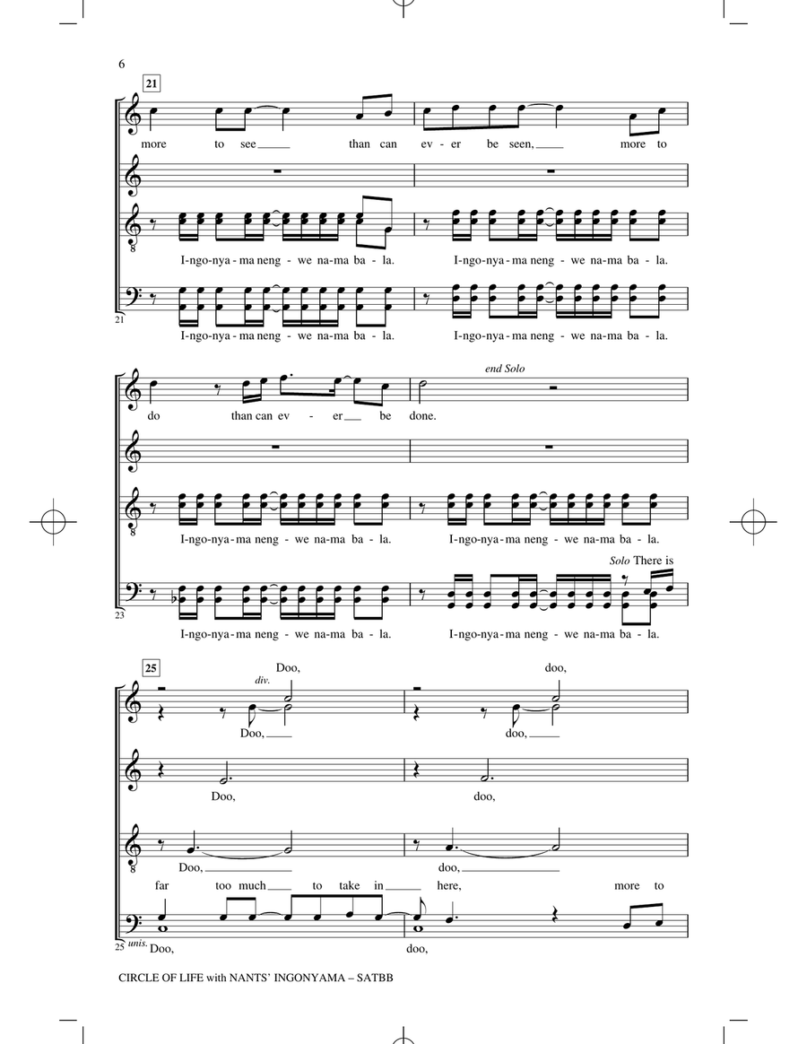 Circle Of Life (with Nants' Ingonyama) (from The Lion King) (arr. Roger Emerson) 4-Part scores gallery preview page 4