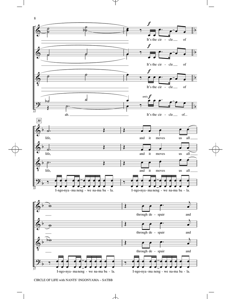 Circle Of Life (with Nants' Ingonyama) (from The Lion King) (arr. Roger Emerson) 4-Part scores gallery preview page 6