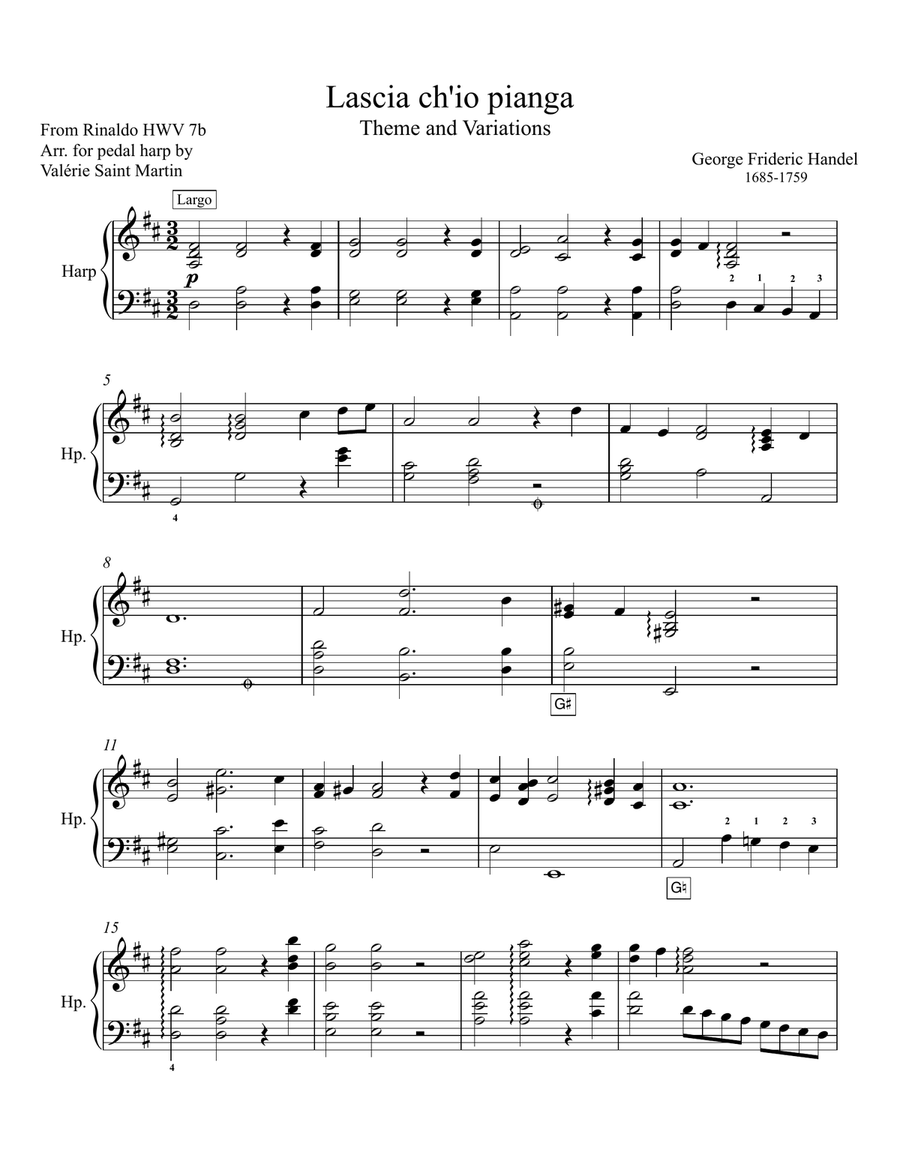 G. F. Handel - Lascia Ch'io Pianga - Arranged for Pedal Harp Pedal Harp scores gallery preview page 2