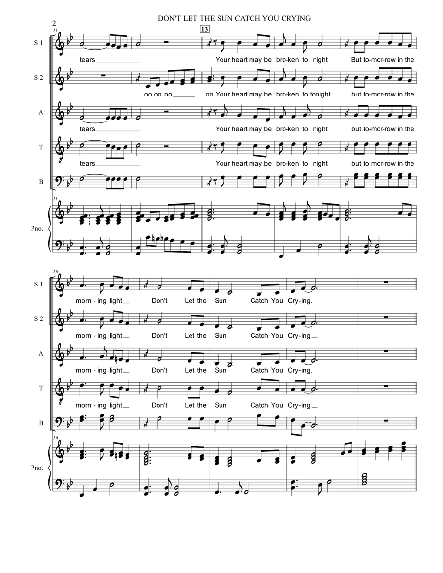 Don't Let The Sun Catch You Crying 4-Part scores gallery preview page 2