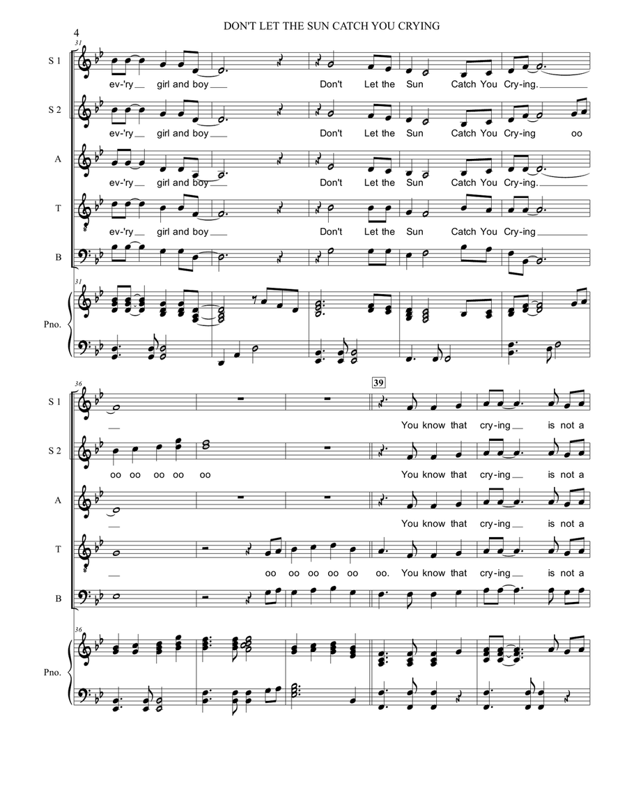Don't Let The Sun Catch You Crying 4-Part scores gallery preview page 4