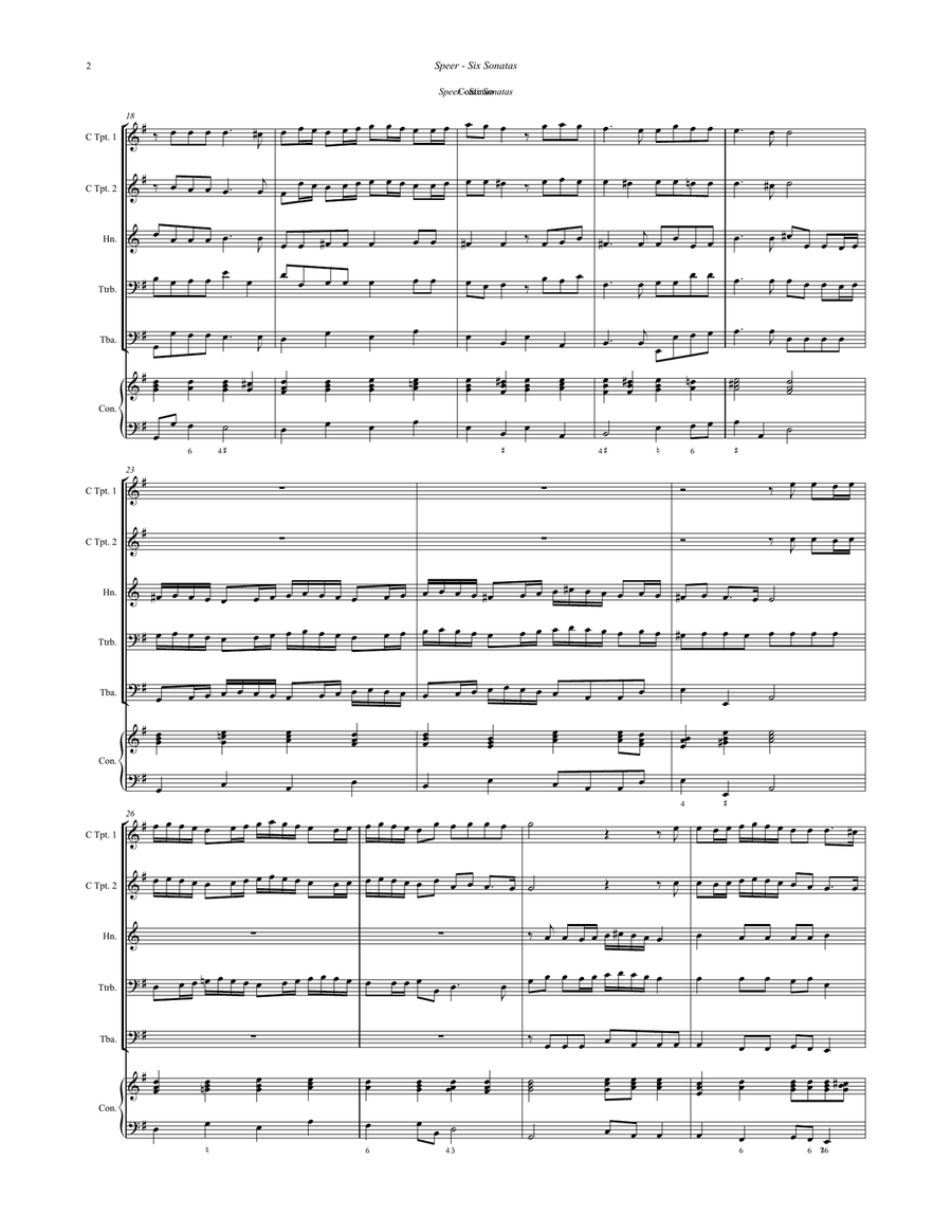 Six Sonatas for Brass Quintet with optional Continuo Brass Quintet scores gallery preview page 2