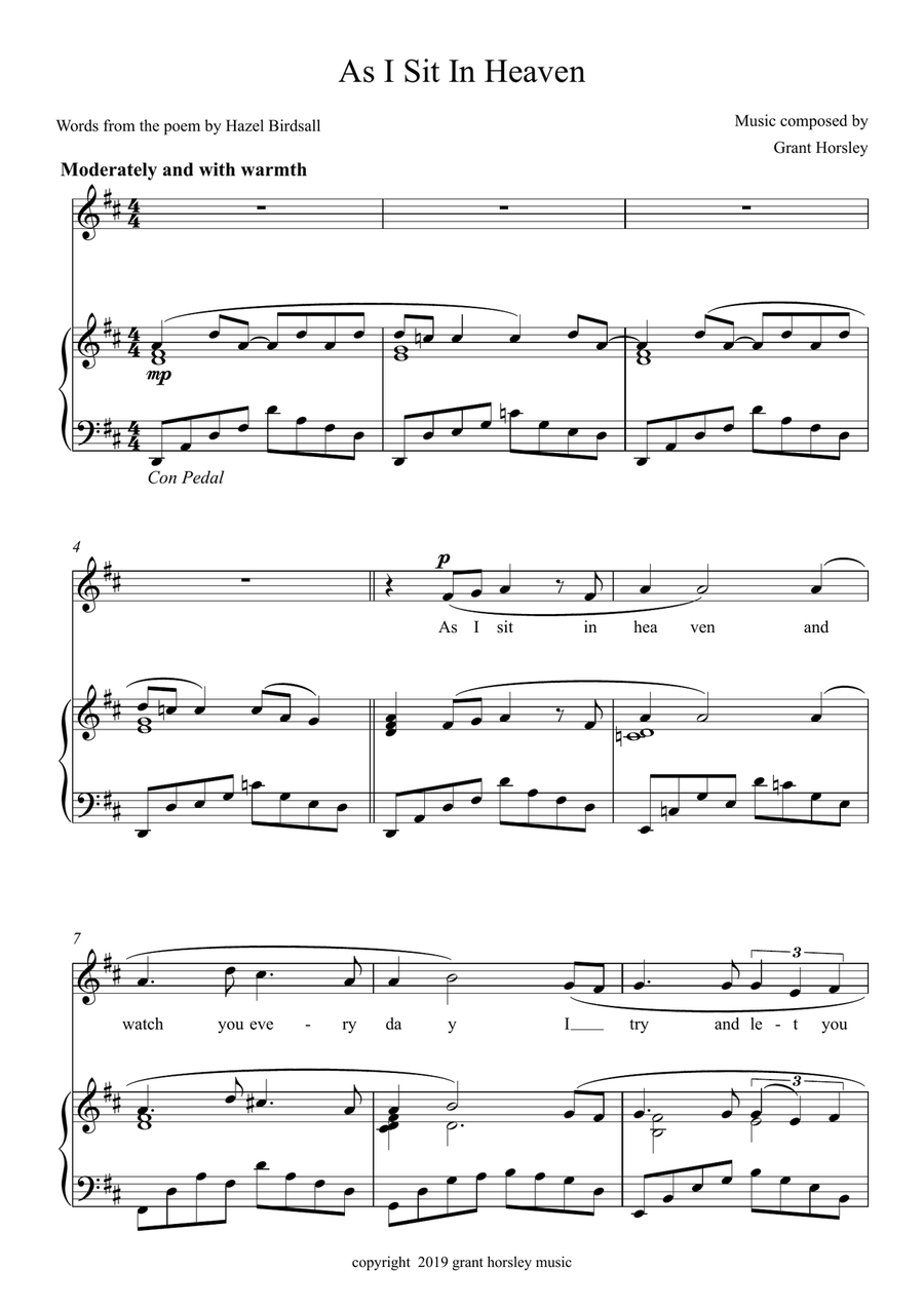 As I sit In Heaven -poem Hazel Birdsall Piano and solo voice Piano, Vocal scores gallery preview page 2