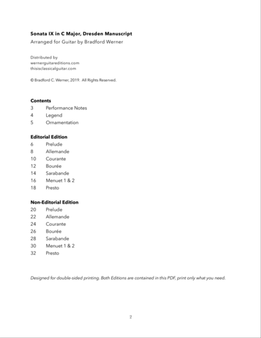 Sonata IX in C Major for Guitar by Sylvius Weiss Classical Guitar scores gallery preview page 2