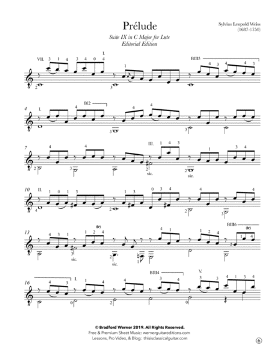 Sonata IX in C Major for Guitar by Sylvius Weiss Classical Guitar scores gallery preview page 6