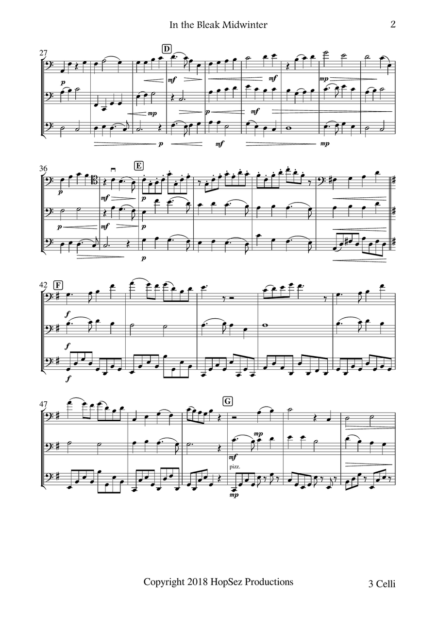 In The Bleak Midwinter - Cello Trio Cello scores gallery preview page 2