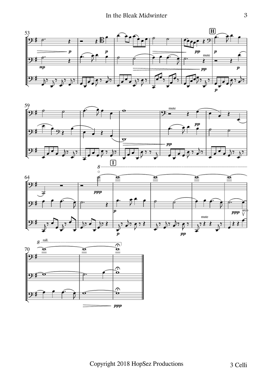 In The Bleak Midwinter - Cello Trio Cello scores gallery preview page 3