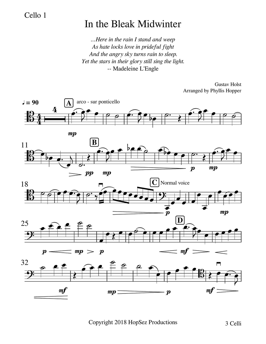 In The Bleak Midwinter - Cello Trio Cello scores gallery preview page 4