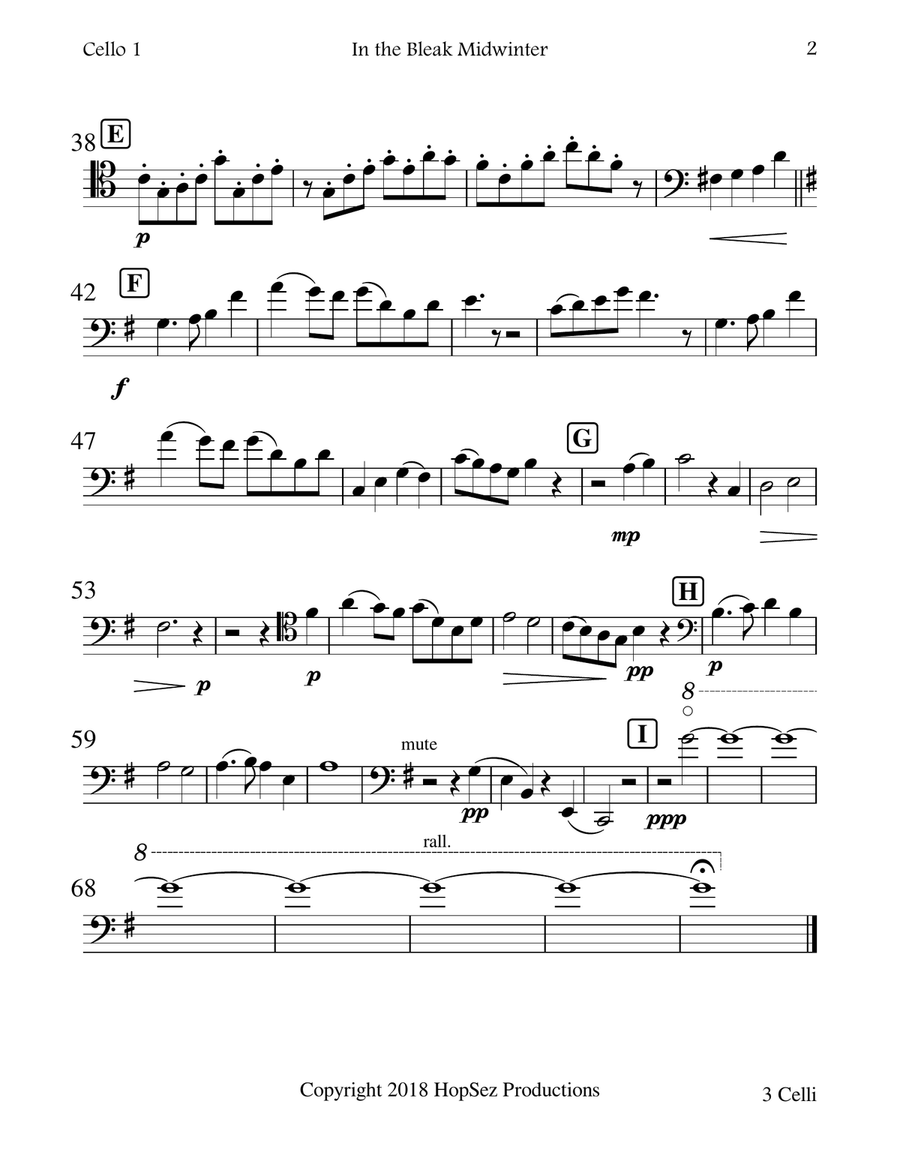 In The Bleak Midwinter - Cello Trio Cello scores gallery preview page 5