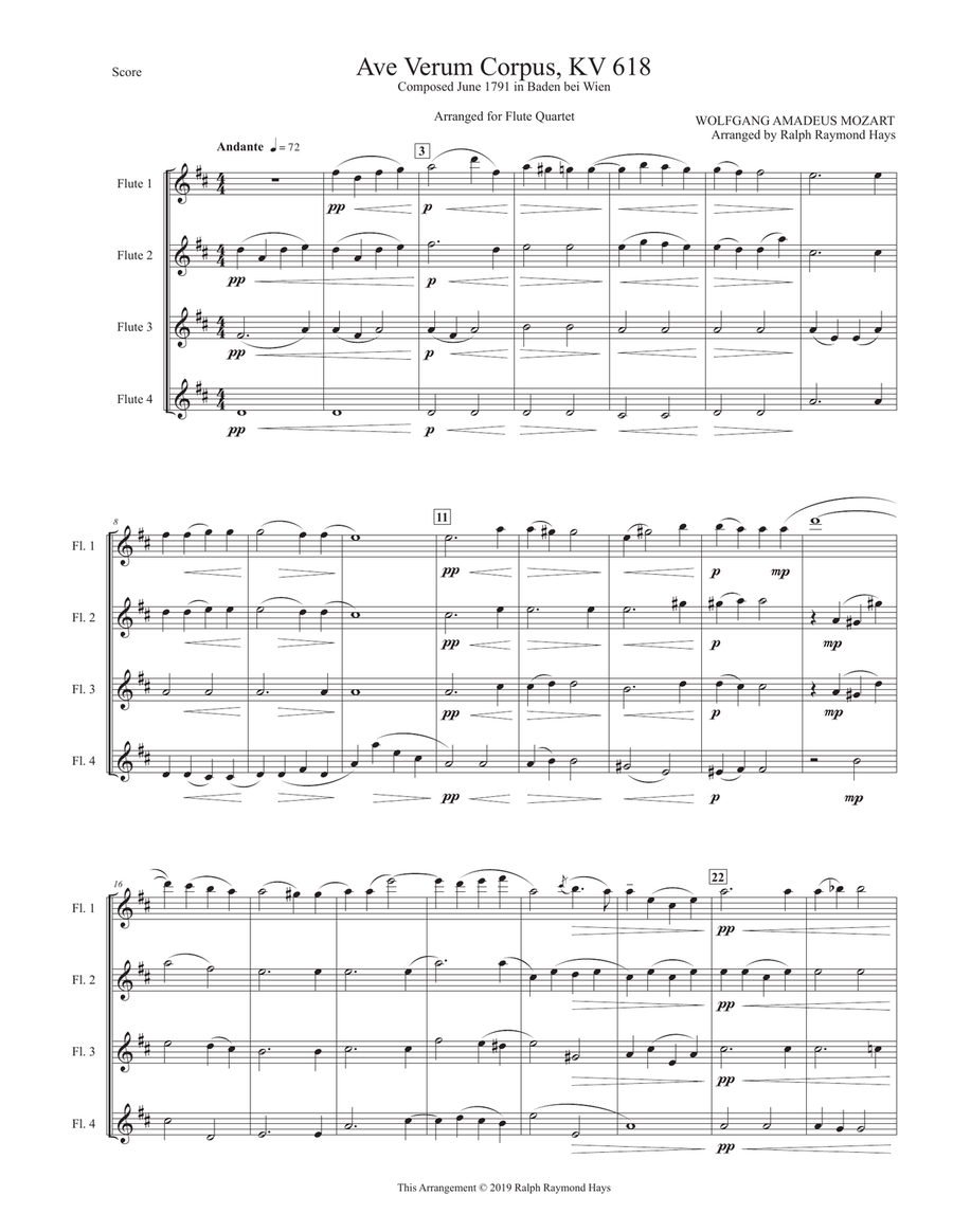 Ave Verum Corpus (for flute quartet) Ave Verum Corpus (for flute quartet) Flute Quartet scores gallery preview page 2