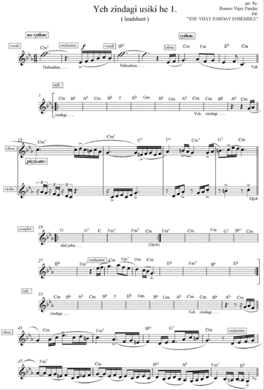 Yeh Zindagi Usiki Hai (Lata Mangeshkar) School and Community scores gallery preview page 1