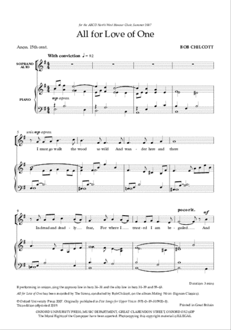 All for Love of One All for Love of One SA scores gallery preview page 2