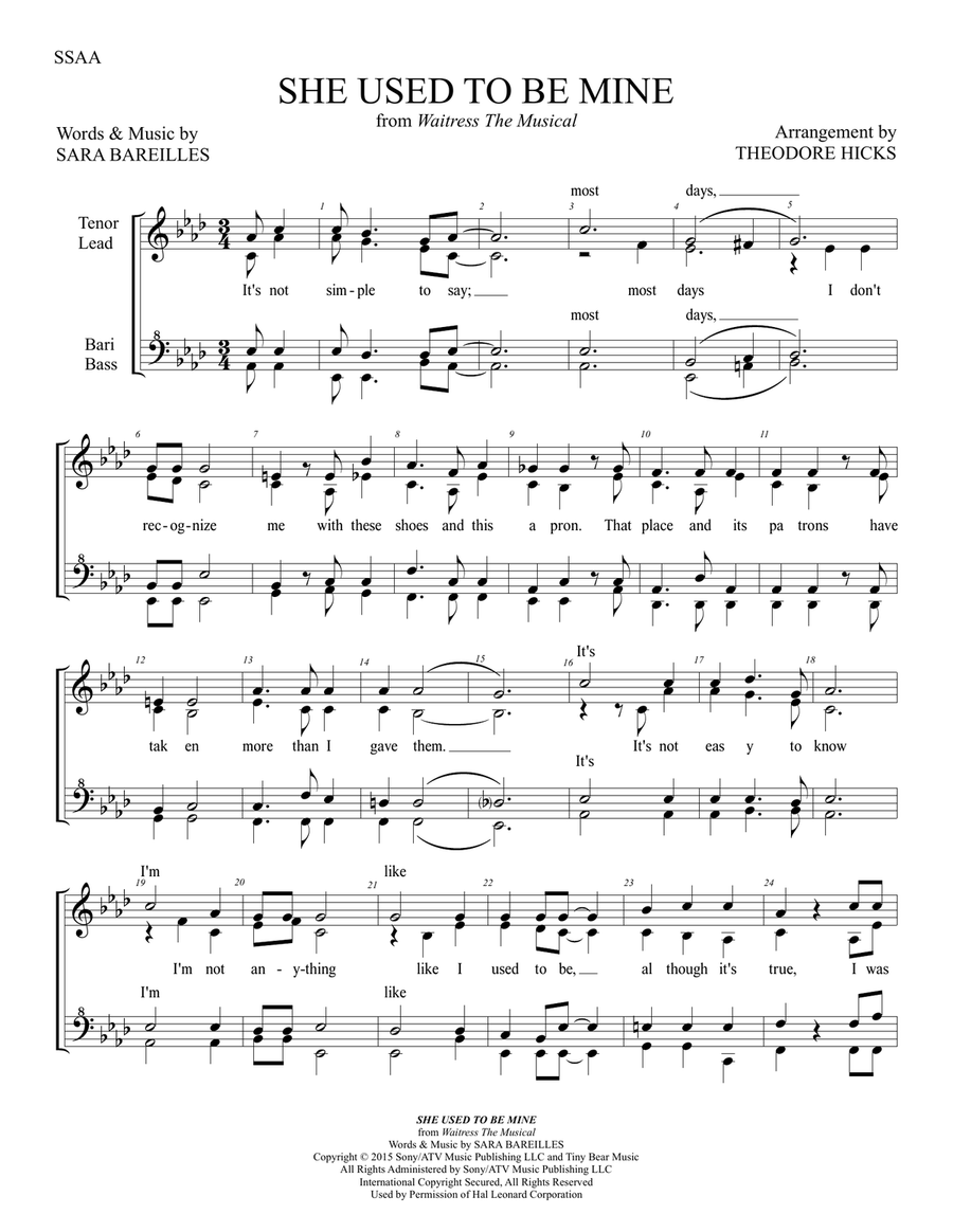 She Used To Be Mine from WAITRESS THE MUSICAL SSAA scores gallery preview page 2