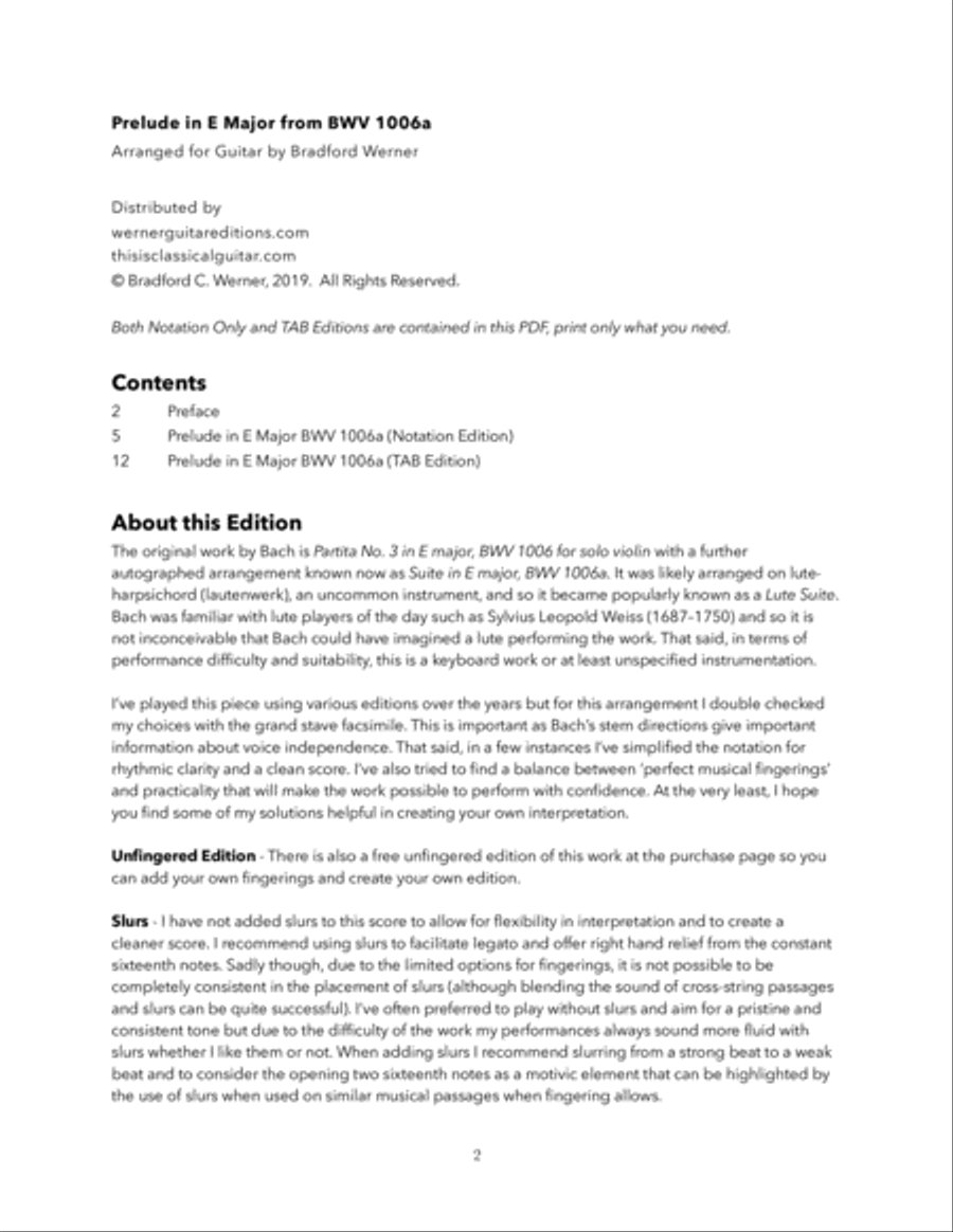Prelude in E Major from BWV 1006a by Bach for Guitar Classical Guitar scores gallery preview page 2