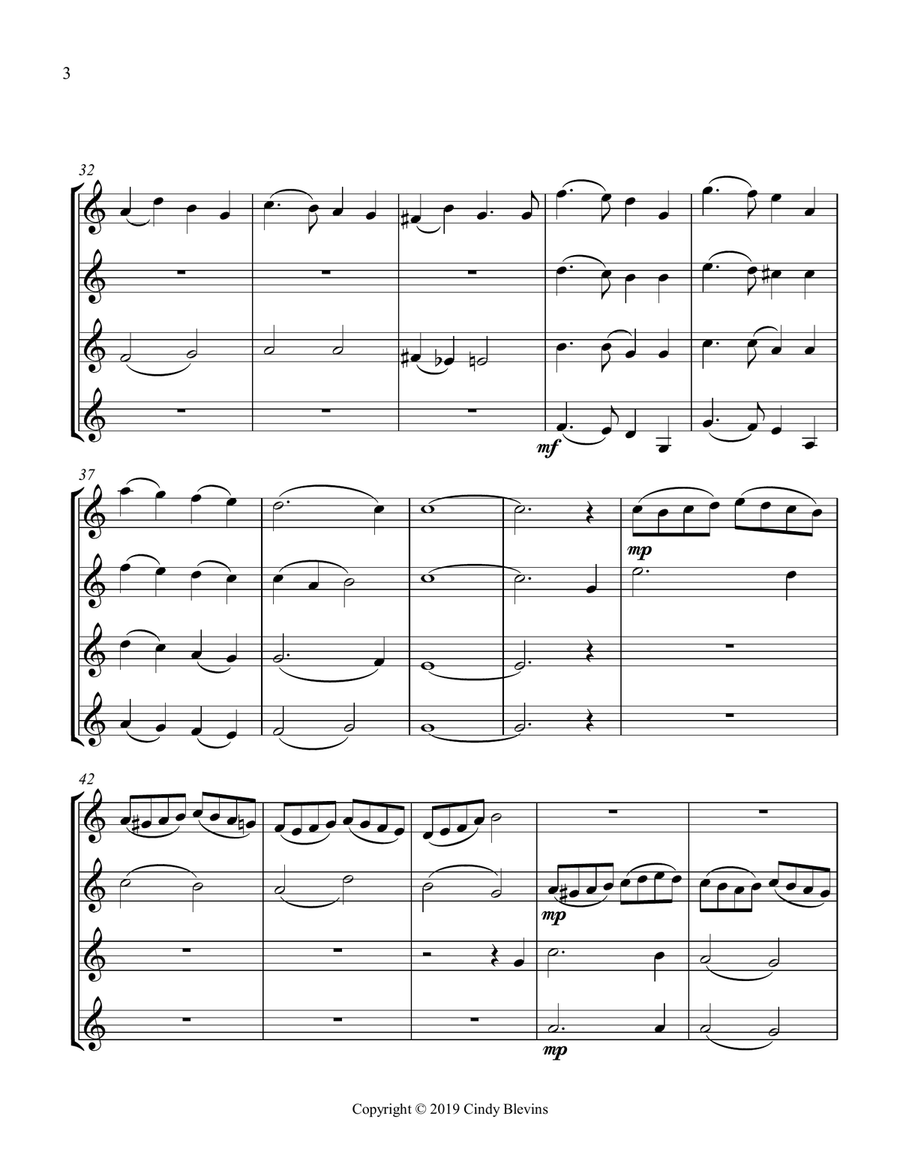 I Heard the Bells On Christmas Day, for Clarinet Quartet Clarinet Quartet scores gallery preview page 4