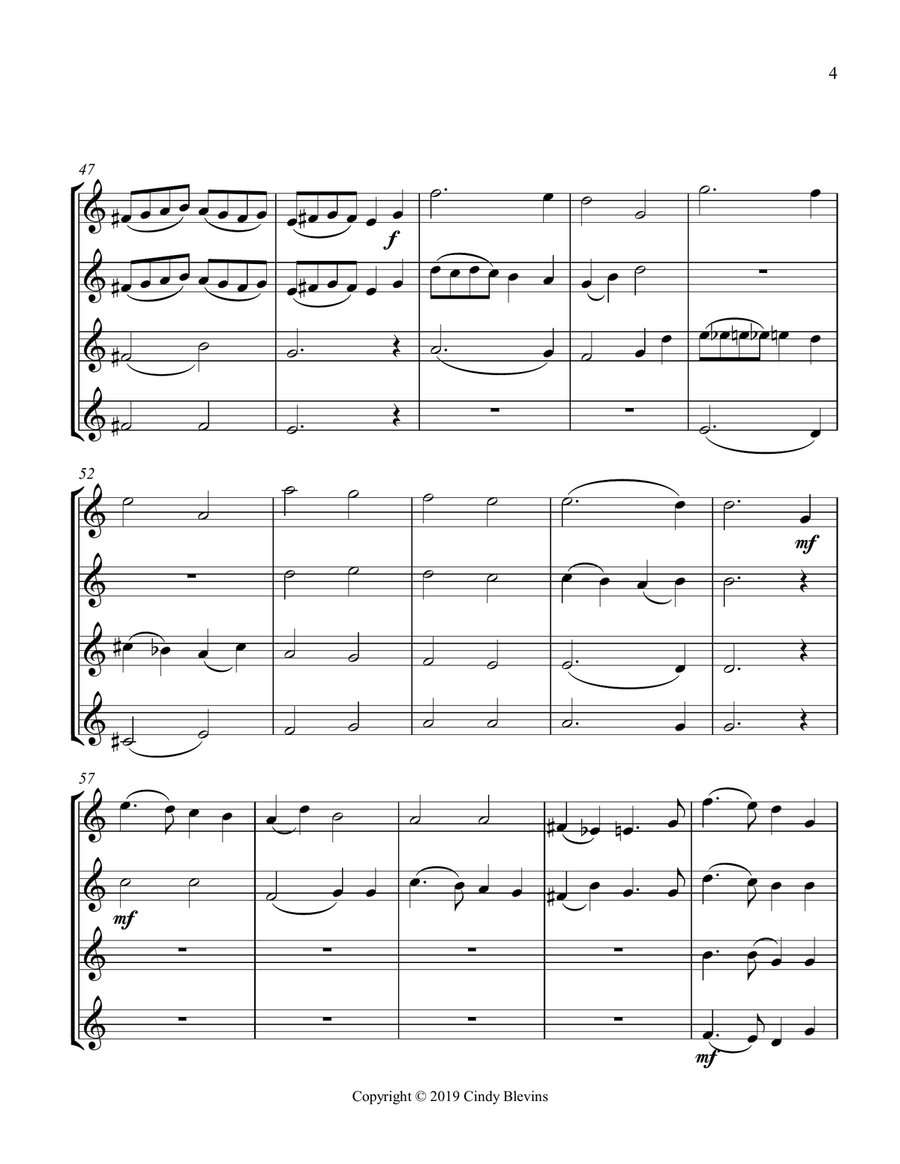 I Heard the Bells On Christmas Day, for Clarinet Quartet Clarinet Quartet scores gallery preview page 5